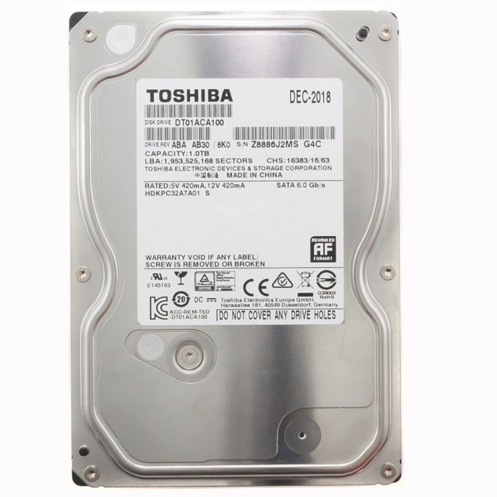 Жесткий диск Toshiba Desktop HDD DT01ACA100 1TB 3.5" SATA 6Gb/s, 7200rpm, 32MB, Bulk (424052)