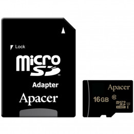 Карта памяти Apacer microSDHC 16GB Apacer Memory Card AP16GMCSH10U1-R UHS-I U1 Class 10, Adapter, (898869) Retail
