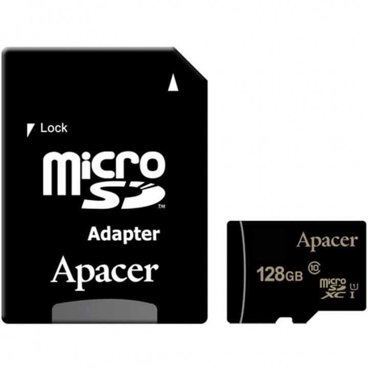 Карта памяти Apacer microSDHC 128GB Apacer Memory Card AP128GMCSX10U1-R UHS-I U1 Class 10, Adapter, (911049) Retail