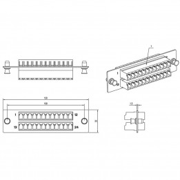 Панель Hyperline FO-FPM-W120H32-24LC-BL для FO-19BX с 24 LC адаптерами, 24 волокна, одномод OS1/OS2, 120x32 мм, адаптеры цвета с