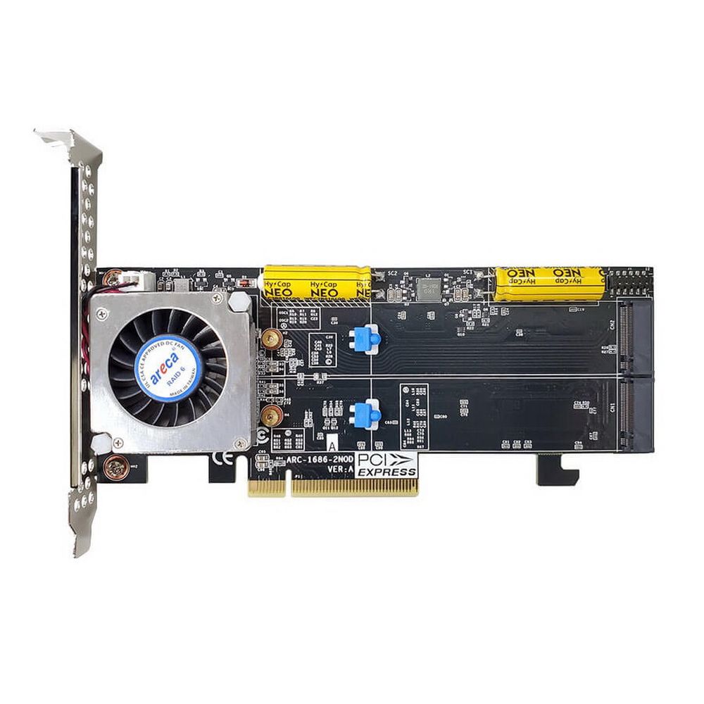 RAID-контроллер Areca ARC-1686-2NOD PCIe 4.0 x8 Low Profile, 2 x M.2 Connector, Tri-mode interface at each M.2 bays - 12Gb/s SAS