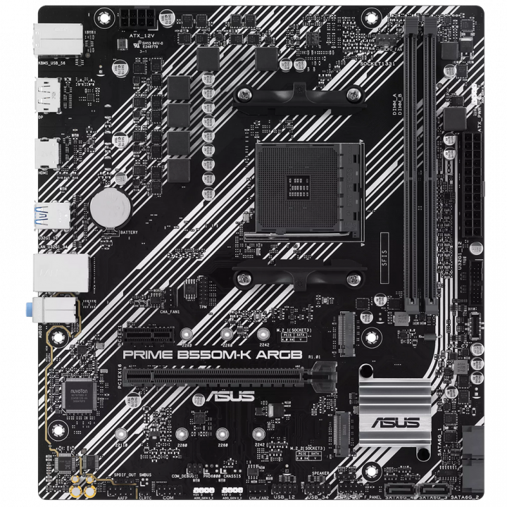 Плата ASUS PRIME B550M-K ARGB, AM4, 2× M.2, mATX | AFOX.SU