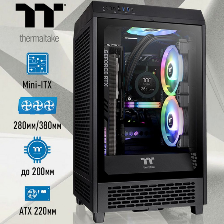 Корпус Thermaltake The Tower 200 чёрный, Mini-ITX | AFOX.SU