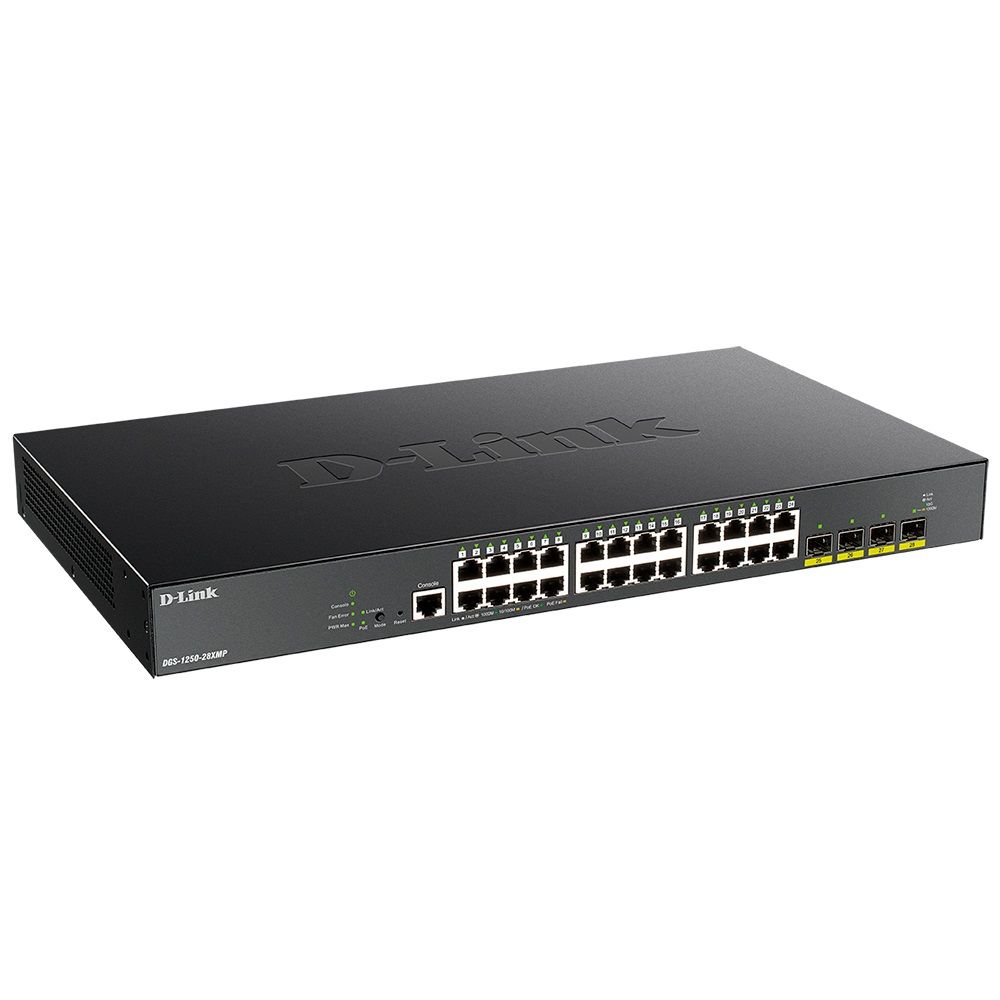 Коммутатор D-Link DGS-1250-28XMP/A1A L2 Smart Switch with 24 10/100/1000Base-T ports and 4 10GBase-X SFP+ ports (24 PoE ports 80