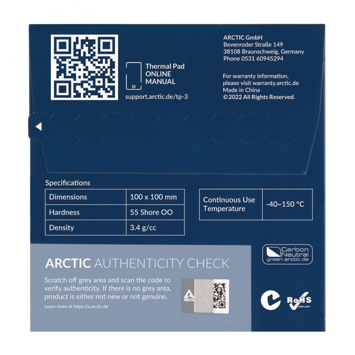 Термопрокладка Arctic TP-3 100×100×0,5 | AFOX.SU