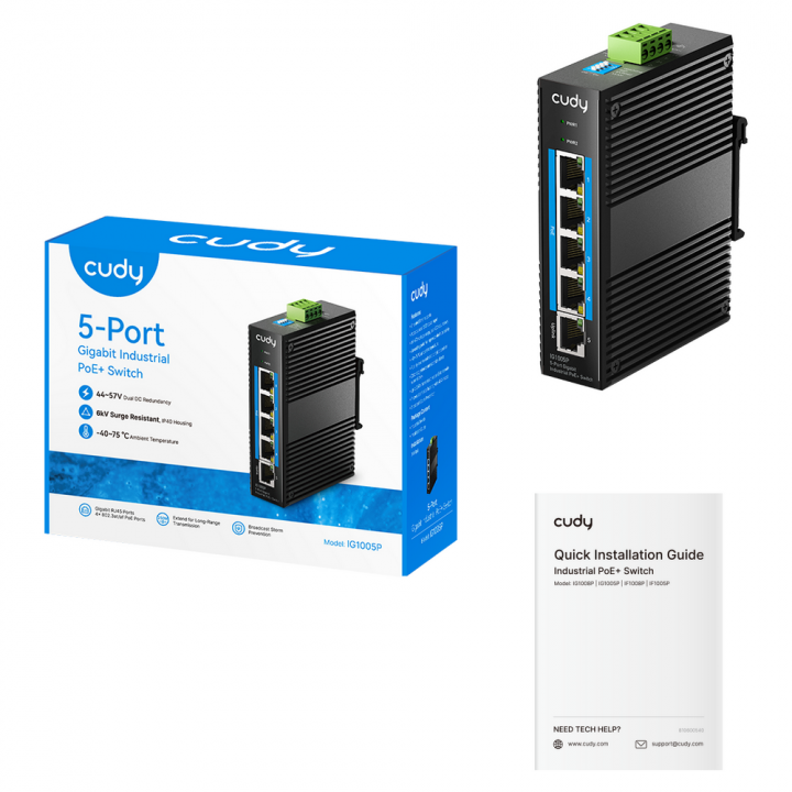 Промышленный коммутатор Cudy IG1005P 4x PoE DIN | AFOX.SU