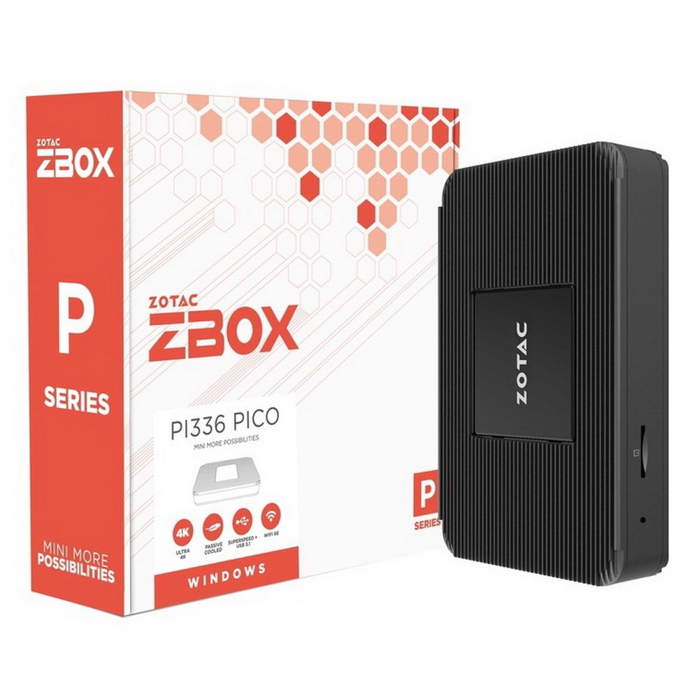 Платформа системного блока с ЦПУ Zotac ZBOX PI336-W5C 1x Universal AC adapter w/ Plugs, 1x Mounting bracket w/ screws, 1x CTIA-O