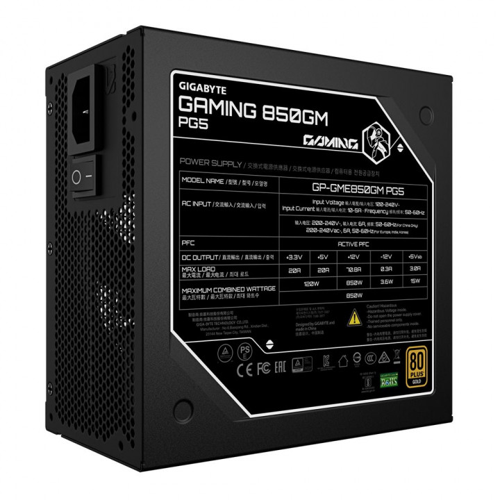 Блок питания Gigabyte GAMING 850GM PG5, 850 Вт, Gold | AFOX.SU