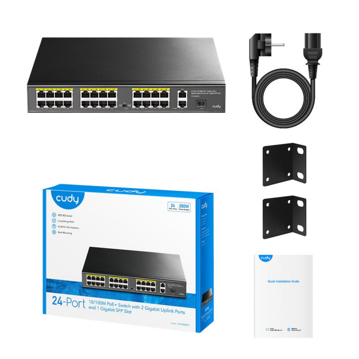 Коммутатор Cudy FS1026PS1 24P PoE+ 2 GE 1 SFP 300W | AFOX.SU