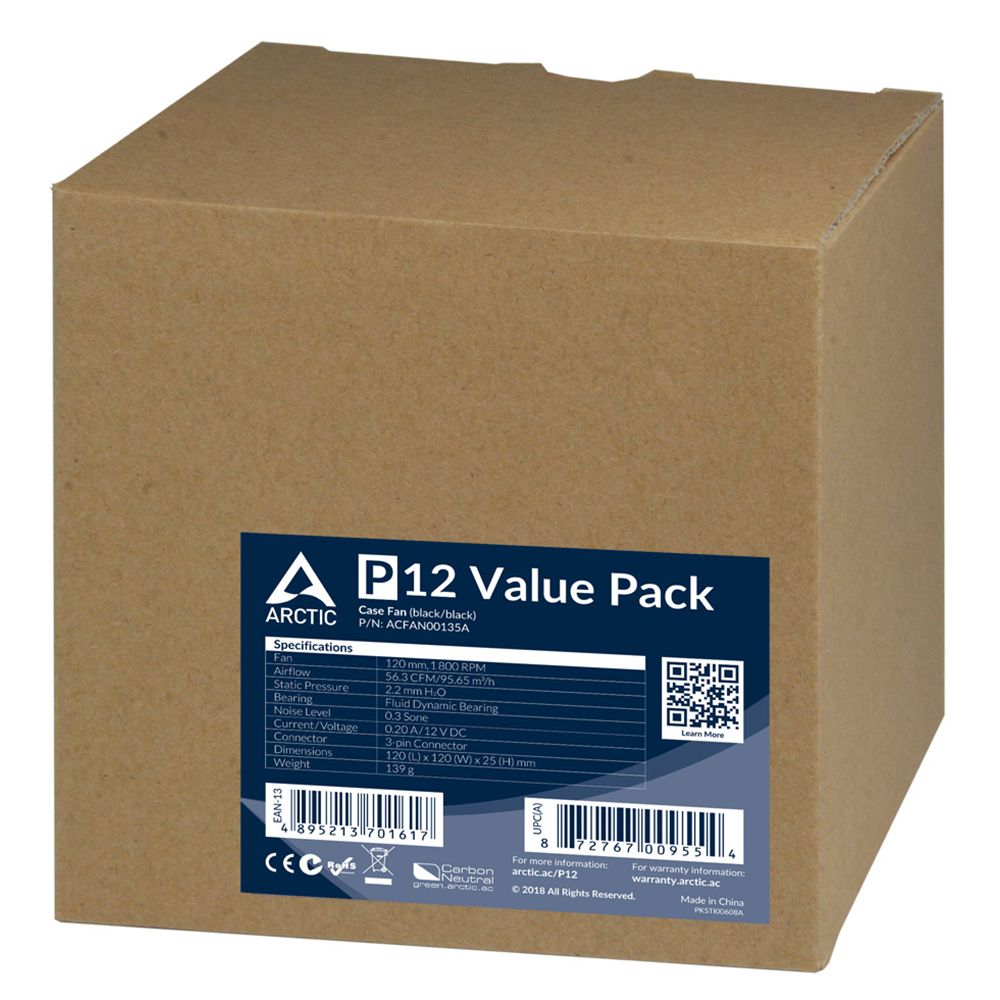 Вентилятор корпусной ARCTIC Cooling P12 Value pack (black/black) (5pc) (ACFAN00135A) (701617)