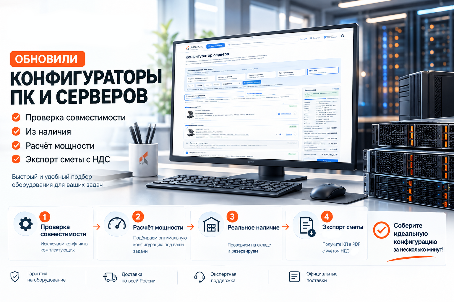 Обновили конфигураторы ПК и серверов: проверка совместимости из наличия, расчет мощности и экспорт сметы с НДС